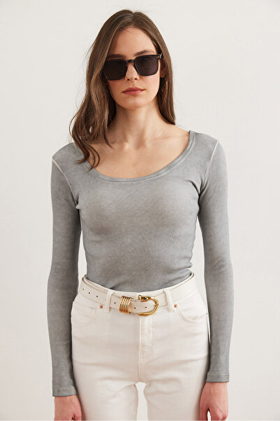 Olalook Women's Washed Gray Wide Neck Camisole Blouse Blz- 19000722