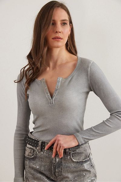 Olalook Γκρι Washed Placket Camisole γυναικεία μπλούζα - BLZ- 19000588