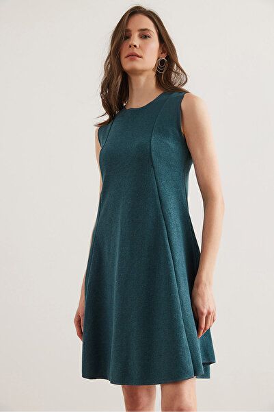 Olalook Women's Emerald Green Fragmented Thessaloniki Flared Dress Elb- 19002336