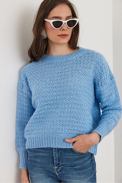 Olalook Women's Baby Blue Openwork Sweater Kzk- 19000962