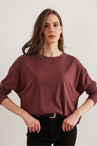 Olalook Kadın Koyu Gül Kurusu Bisiklet Yaka Yarasa Yün Viskon Bluz BLZ-19002801