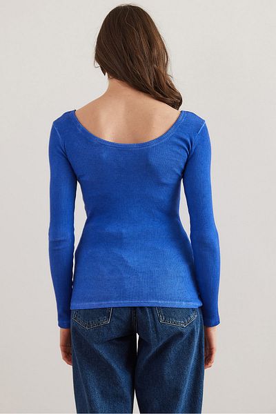 Olalook Women's Washed Saks Blaue Camisole-Bluse mit weitem Kragen BLZ- 19000722