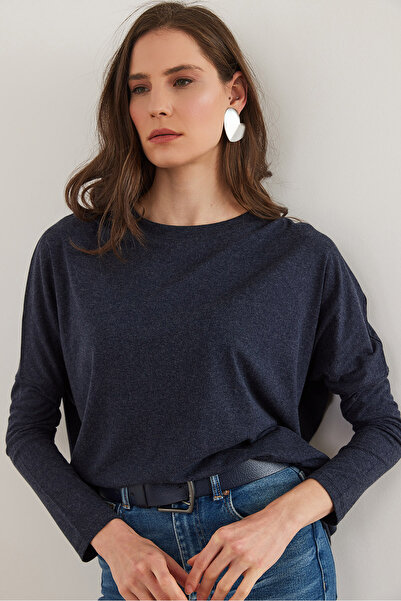 Olalook Жіноча темно-синя блузка з віскозним вирізом Bat Yun BLZ19002801