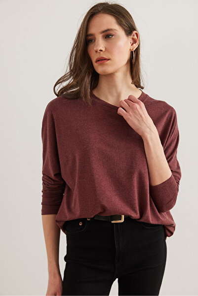 Olalook Kadın Koyu Gül Kurusu Bisiklet Yaka Yarasa Yün Viskon Bluz BLZ-19002801