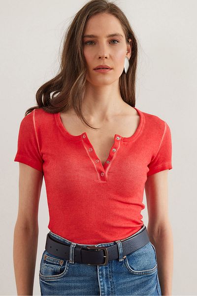 Olalook Women's Washed Coral Camisole Bluse mit Druckknopfverschluss BLZ- 19000171