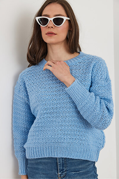 Olalook Women's Baby Blue Openwork Sweater Kzk- 19000962