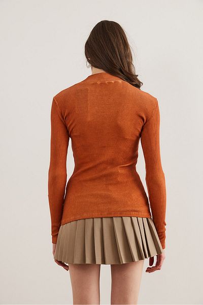 Olalook Women's Washed Tan Zippered Turtleneck Lycra Blouse Blz- 19001155