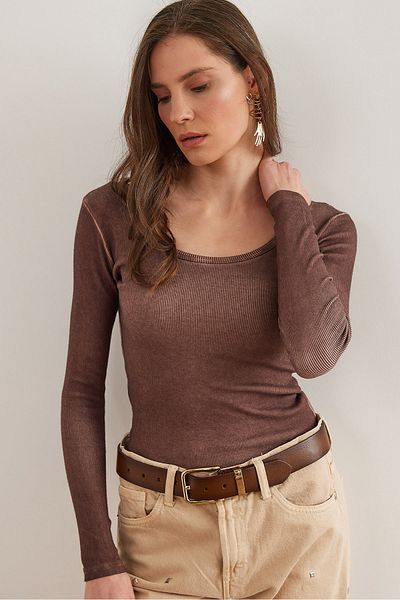Olalook Dámská košilková halenka se širokým límečkem Bitter Brown BLZ- 19000722