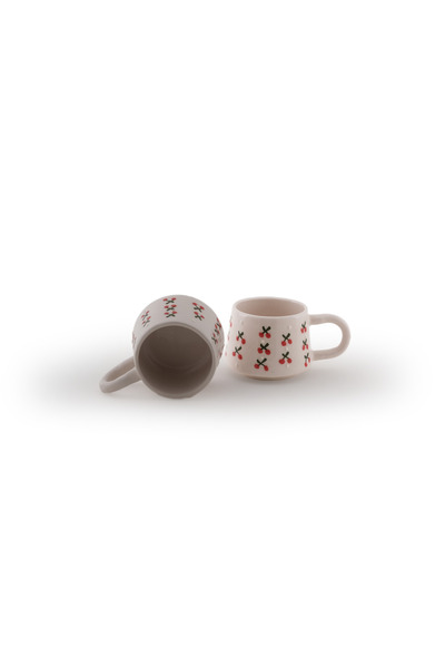 Soğuk ve Sıcak Handmade Ceramic Cherry Double Mug Set