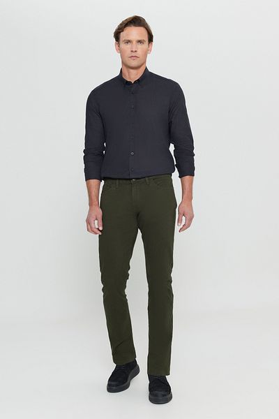 AC&Co / Altınyıldız Classics Pánské khaki flexibilní slim fit chino kalhoty - bavlněné plátno s 5 kapsami