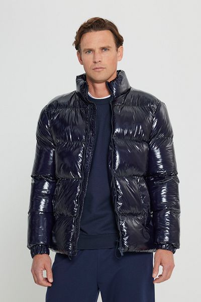 AC&Co / Altınyıldız Classics Ανδρικό μπουφάν Navy Blue Standard Εφαρμογή με κανονικό κόψιμο γιακά αντιανεμικό με επένδυση από ίνες