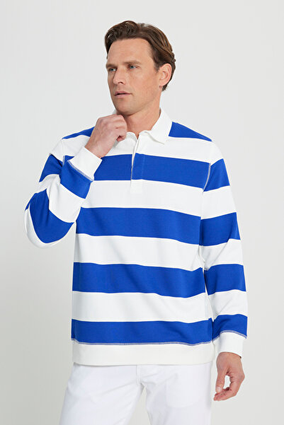 AC&Co / Altınyıldız Classics Чоловічий світшот Kmavu Ecru Standard Fit Regular Fit 3 нитки комір поло бавовняний комір з флісом всередині