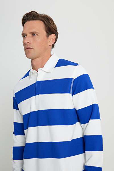 AC&Co / Altınyıldız Classics Чоловічий світшот Kmavu Ecru Standard Fit Regular Fit 3 нитки комір поло бавовняний комір з флісом всередині