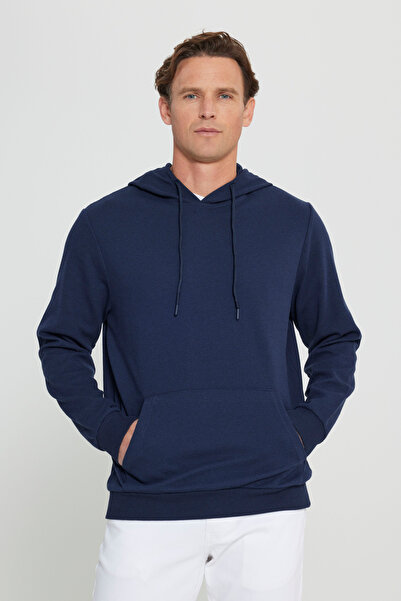 AC&Co / Altınyıldız Classics Erkek Lacivert Standart Fit Normal Kesim Kapüşonlu Dokulu Cepli Sweatshirt