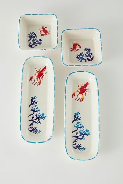 Trendyol Collection Ceramic Marine Printed Plate Set 4Pcs Tphss25Tbk00008