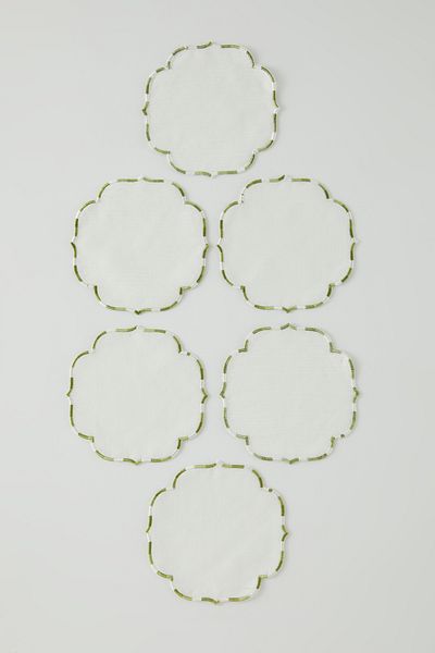 Trendyol Collection White-Green 6-Piece Cocktail Napkin/Cup Holder
