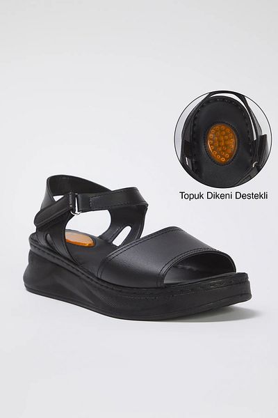 TRENDYOL SHOES Black Single Strap Extra Comfortable Women's Sandals with Heel Spur Support Takss25Sd00002