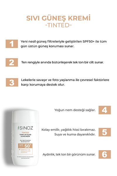 SİNOZ واقي شمسي للوجه ملون بعامل حماية من الشمس SPF50 - تركيبة هجينة من الجيل الجديد مع فلتر شمسي 50 مل