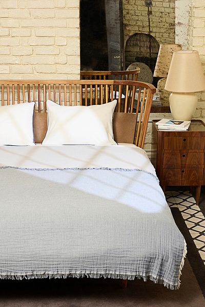 Trendyol Collection Grey-Blue Muslin Tassel Detailed Double Sided Usable Double Bedspread