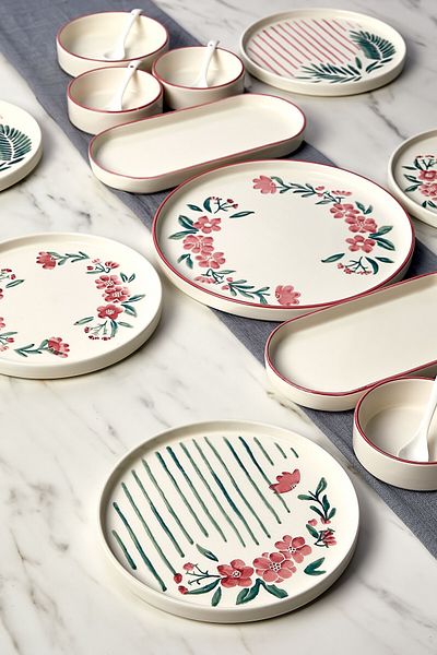 Kitchen Life 21 Piece Sakura Stackable Breakfast Set for 6 People - Breakfast Presentation Set with Spoon and Plate