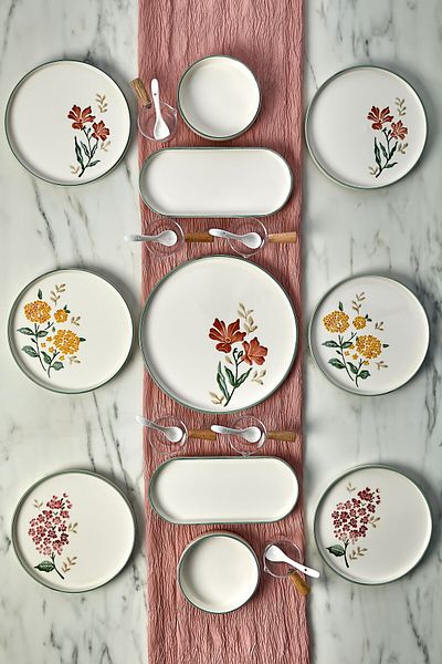 Kitchen Life Flowers Stackable Breakfast Set for 6 People - 23 Pieces, with Sauce Bowl and Spoon