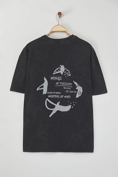 Trendyol Collection Μπλουζάκι Tok με χοντρό κέντημα μαύρο Oversize - TMNSS25TS00012