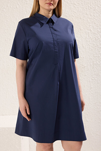 Trendyol Curve Φόρεμα Navy Blue Terrycotton Woven Plus Size