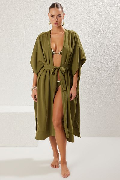 Trendyol Collection Khaki*003 Gerader, langer, viskoser Kimono und Kaftan – 61 % Polyester