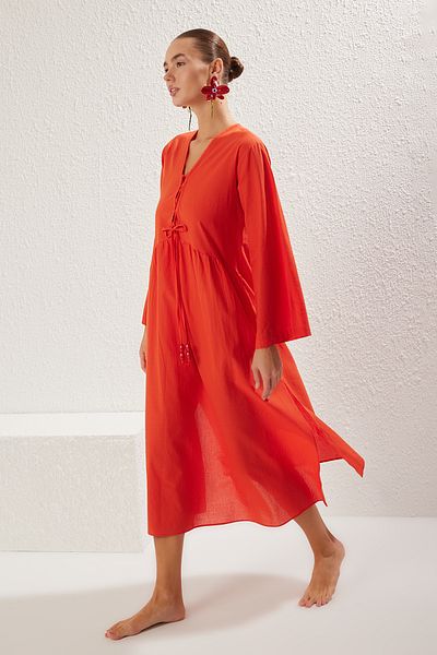 Trendyol Collection Piros Maxi Woven Flounces 100% pamut strandruha TBESS25EL00015
