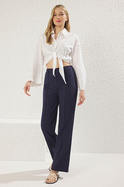 Trendyol Collection Tkané kalhoty s širokým páskem v námořnické modré - TWOSS25PL00064