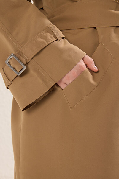 Trendyol Curve Beige Long Oversize Large Size Trench Coat Tbbss25Bm00002