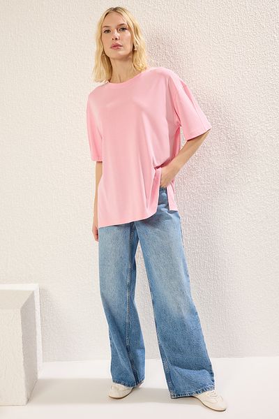 Trendyol Collection Pink - More Sustainable Modal Fabric Oversize T-Shirt Twoss25Ts00125