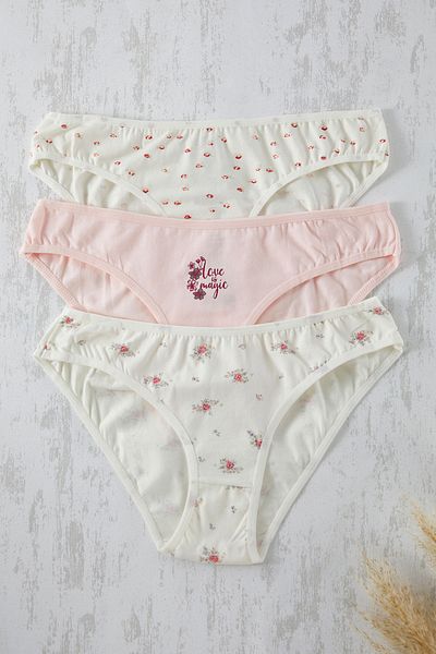 Trendyol Collection Συσκευασία με 3 ροζ και πολύχρωμα βαμβακερά εσώρουχα με λουλούδια - THMSS25KU00040