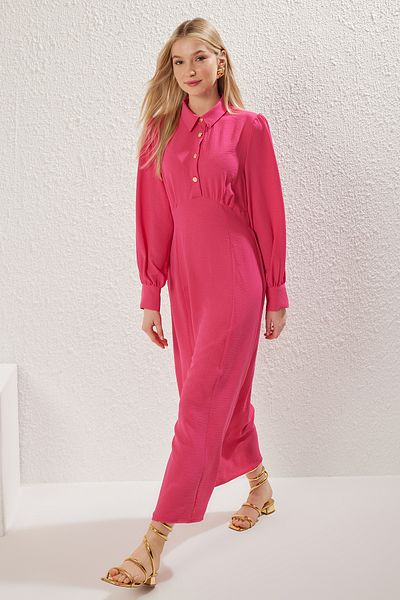 Trendyol Modest Ροζ υφαντό φόρεμα μέσης TCTSS25EB00057 Φόρεμα TCTSS25EB00057