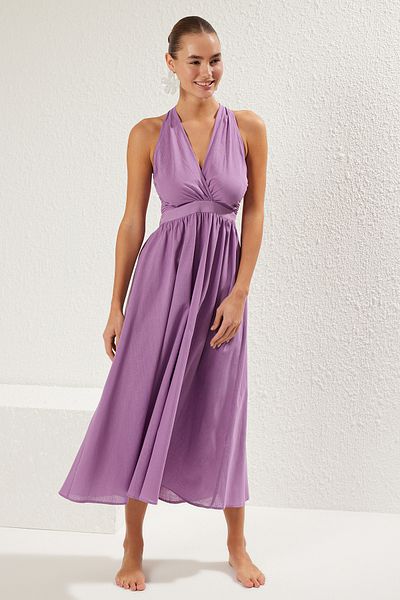 Trendyol Collection Rochie de plajă midi din bumbac mov - Decoltat la spate TBESS25EL00003