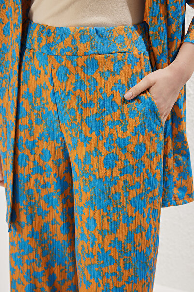 Trendyol Collection Orange Printed Relaxed Fit Stretchy Kimono Knitted Bottom-Top Suit Twoss24Au00103