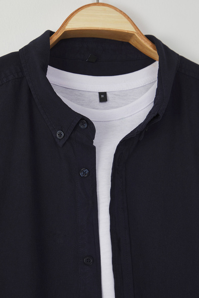 Trendyol Collection Navy Blue Regular Fit Linen Look Large Size Shirt Tmnss24Ax00006