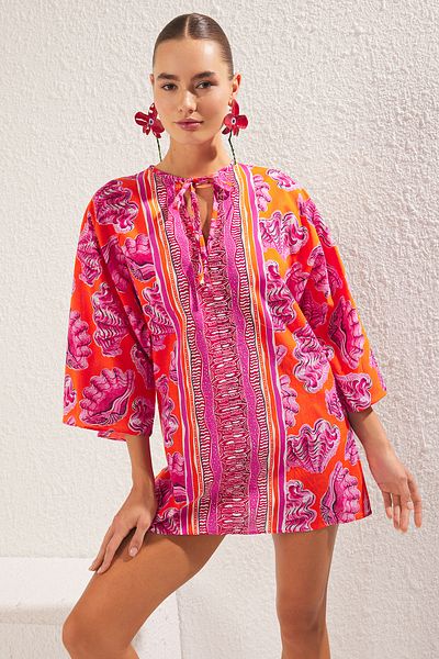 Trendyol Collection Underwater Pattern Woven 100% Cotton Beach Dress Tbess25El00007