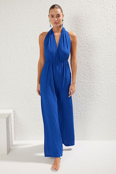 Trendyol Collection Saks*001 Salopetă cu centură simplă țesută relaxată 99% poliester, 1% elastan