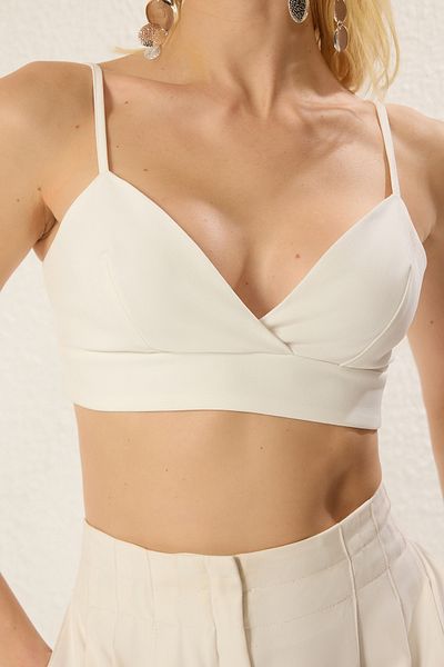 Trendyol Collection Weißes, gewebtes Crop-Bustier mit V-Ausschnitt TPRSS25BS00017