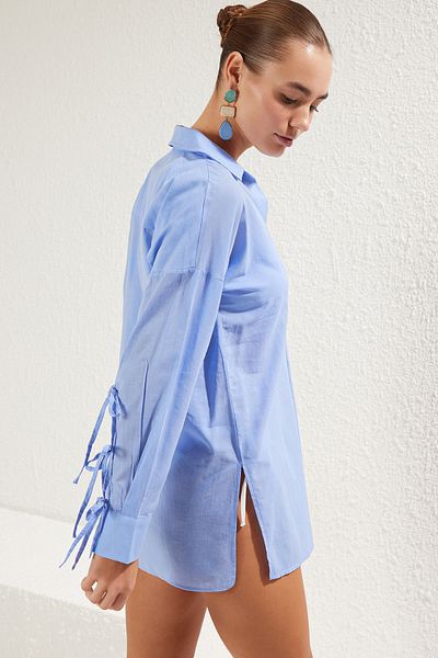 Trendyol Collection Blue*006 Polka Dot Denim 100% Cotton Shirt