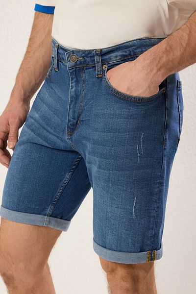 Trendyol Collection Rake Detail Indigo Slim Fit farmer farmer rövidnadrág - TMNSS21SR0727