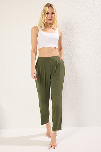 Trendyol Collection Khaki Harem Woven Pants - Relaxed Fit, Elastic Waist Twoss25Pl00068