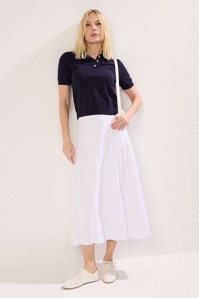 Trendyol Collection Μπλούζα με πλεκτά με νήματα με γιακά Navy Blue Polo Premium / Special Yarn TWOSS25BZ00184
