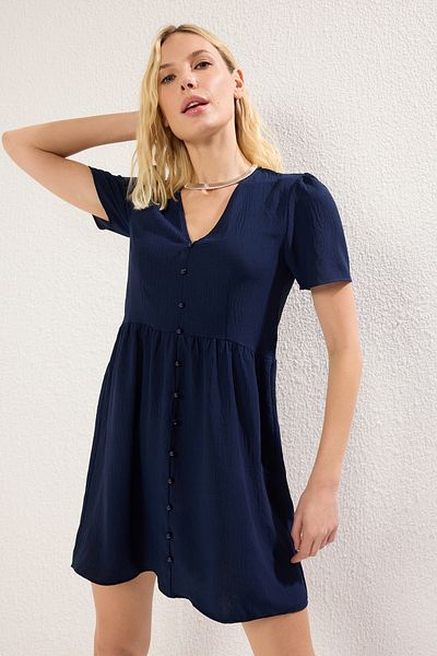 Trendyol Collection Sötétkék egyenes szoknya derékbőséges mini szőtt ruha TWOSS25EL00401