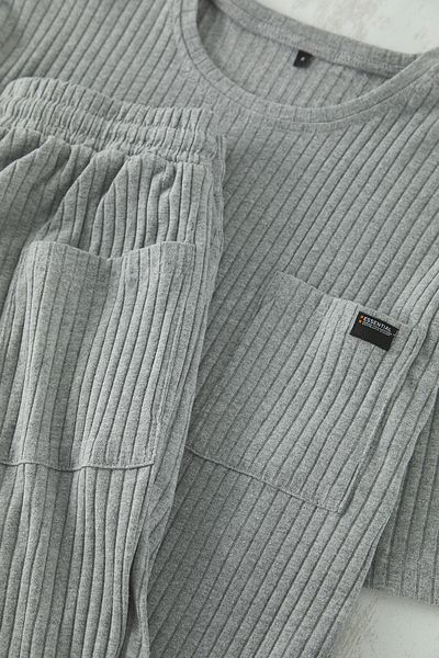Trendyol Collection Grau Melange Oversize Fit Cord gestrickte Shorts Pyjama Set TMNSS25PT00030