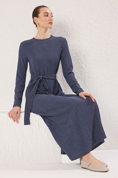 Trendyol Modest Modré pletené šaty TCTSS25EB00077