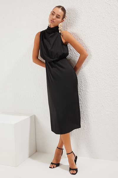 Trendyol Collection Black Draped Detail Bodycone/Body Seated Woven Midi Dress Tprss25El00145