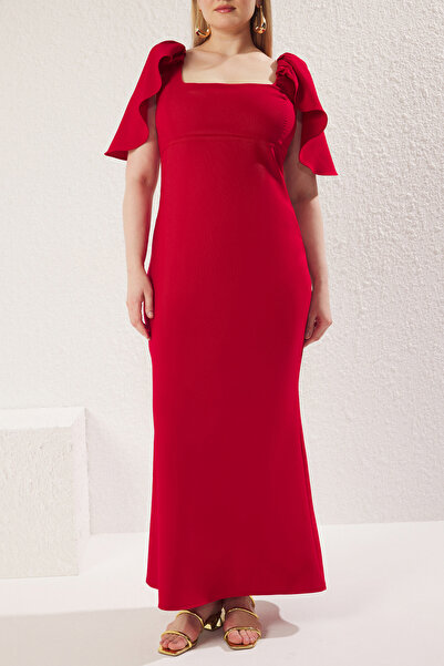 Trendyol Curve Red Finike Woven Plus Size Dress