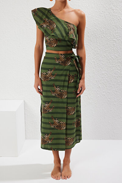 Trendyol Collection One Shoulder Leopard Print Cotton Blouse and Skirt Beach Set - Tbess24Au00009
